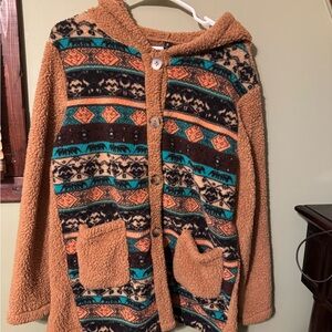 Cozy Patterned Hooded Cardigan